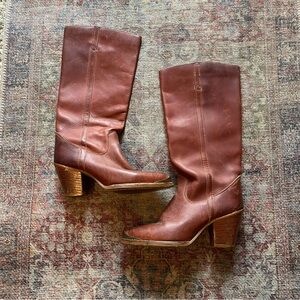 Vintage 70s Red/Orange Leather Knee-High Boots